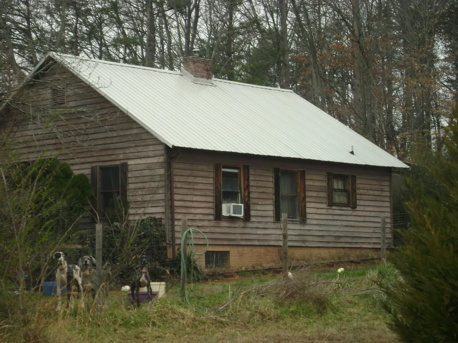 White metal roof on an old wood sided farmhouse, from a Metal Roof Installation job in The Dalles